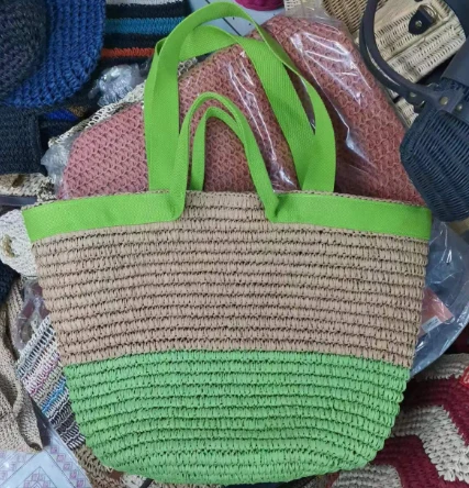 Cinta de algodón maneja doble bolso de paja grande