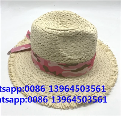 Fibra de fibra de fibra de sombrero de playa para mujeres hechas de paja hecha a mano de papel