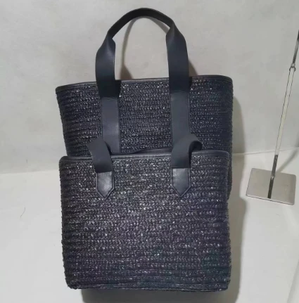 Conjunto de bolso de mujer tejido de trigo negro, un juego