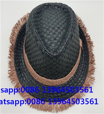 Sombrero de borla fedora negro tejido a mano