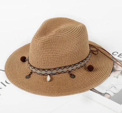 Sombrero de playa de paja con cinta para mujer