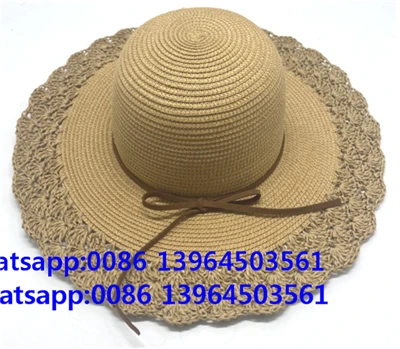 Sombrero de playa para mujer tejido a crochet con papel