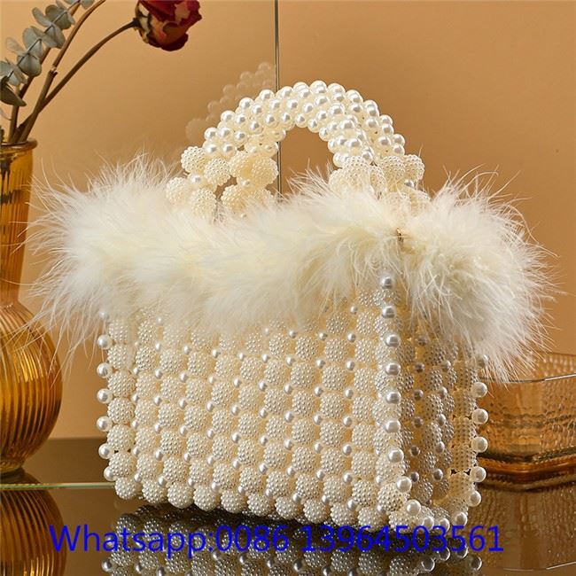 Bolso de fiesta tejido a mano con perlas para mujer
