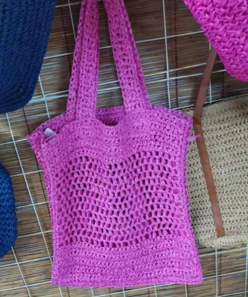 Bolso de mujer de papel de ganchillo personalizado rosa con logotipo