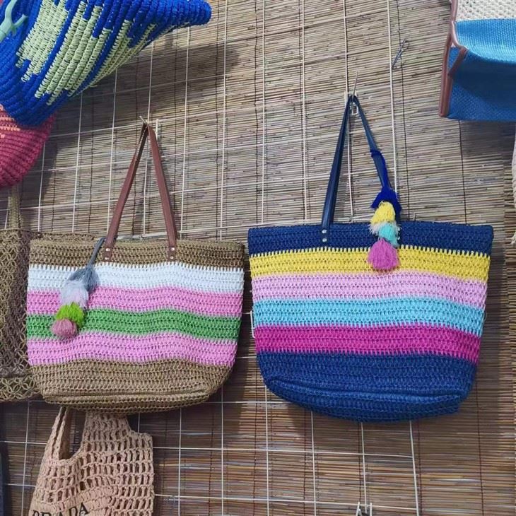 Bolso de playa grande para mujer con diseño de arcoíris colorido