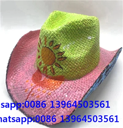 Sombrero para el sol de paja de papel tejido a mano con pintura