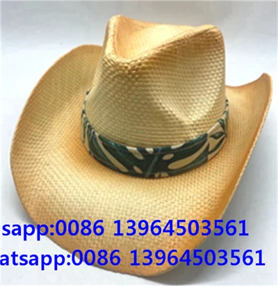 Sombrero de pescador de paja con cinta estilo vaquero occidental para hombre