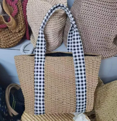 Bolso tejido de papel con cinta de algodón largo para niñas