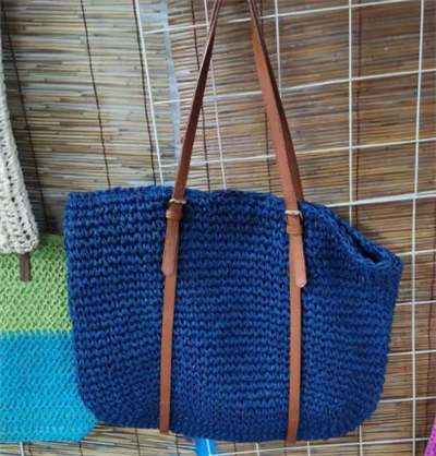 Bolso de paja de mujer de moda azul