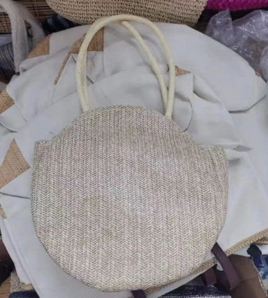 Bolso de mujer de vacaciones de paja redonda trenzada de PP