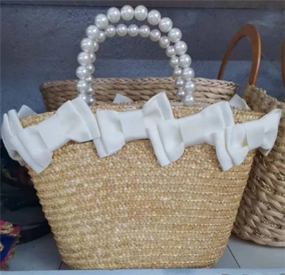Maneja peral Bolsa de paja para mujeres de trigo natural