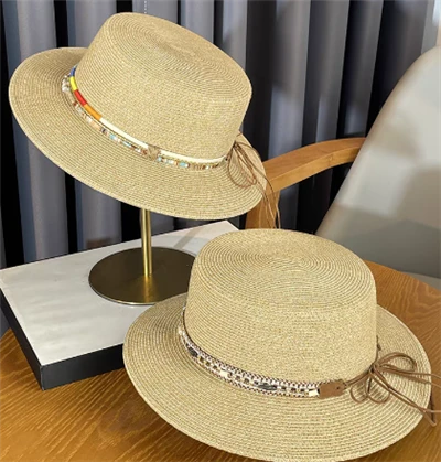 Sombrero para el sol color beige para mujer con cinta bonita