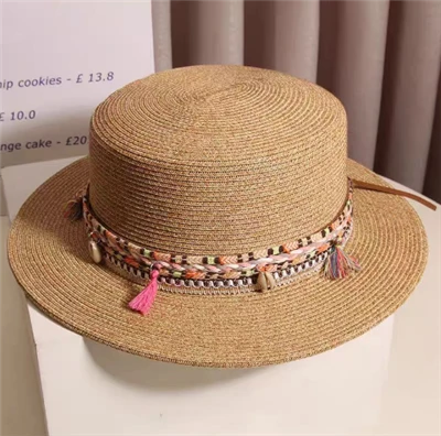 Sombrero de paja de papel marrón estilo boho chic para mujer