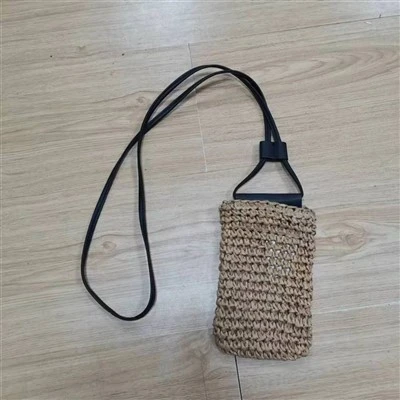 Bolso de paja para teléfono para mujer de color marrón