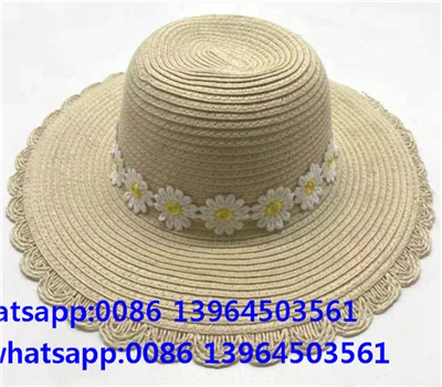 Sombrero de paja de papel tejido con ala ancha y cinta de margaritas para mujer