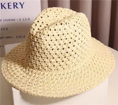 Sombrero de paja para mujer hecho a mano con flores huecas